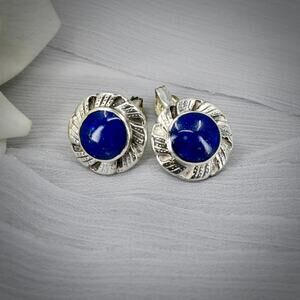 Vintage .950 Fine Silver Natural Lapis Lazuli Pendant Pyrite Gold Flecks Artisan